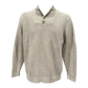 Eddie Bauer Waffle Knit Henley Sweater XL‎ Oatmeal Heavy Cotton Winter
